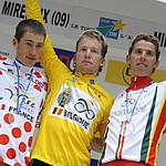 Le podium final du tour of Britain 2008: Di Luca, Lequarte, Boasson Hagen, Goss